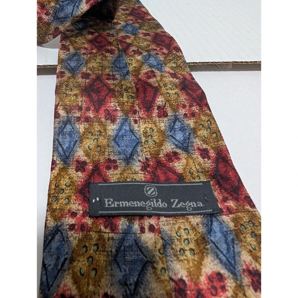 Ermenegildo Zegna 100% Silk Necktie Multicolor Geometric All Over Italy 57